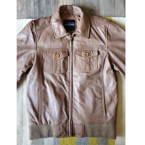 ROCHAS Paris Brown Leather Bomber Jacket - XL - Picture 4 of 10